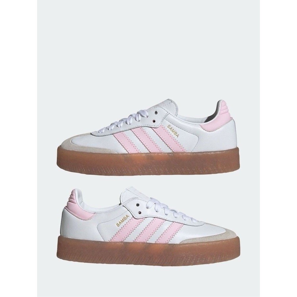 adidas SAMBAE J White Pink Unisex Casual Sneakers Leather Low Top 7y/8.5 Women